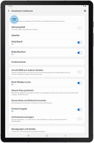 Die Erweiterten Funktionen des Galaxy Tabs S6 werden angezeigt.
