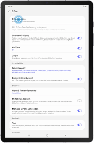Das Menü des S Pens des Galaxsy Tabs S6 wird angezeigt.