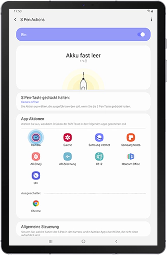 Das Menü der S Pen Actions des Galaxy Tabs S6 wird angezeigt.