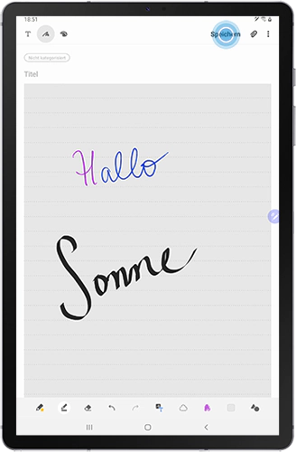 Die veränderte Notiz in der Galaxy Notes App des Galaxy Tabs S6 wird angezeigt.