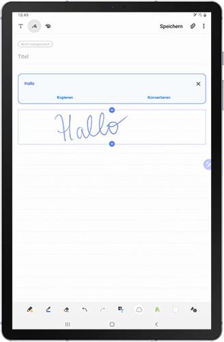 Die Option In Text konvertieren der Samsung Notes des Galaxy Tabs S6 wird angezeigt.