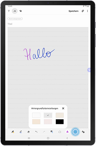 Die Option Hintergrund ändern der Galaxy Notes des Galaxy Tabs S6 wird angezeigt.