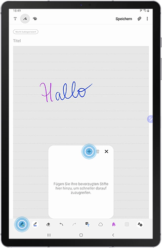 Die Option Bevorzugter Stift der Galaxy Notes des Galaxy Tabs S6 wird angezeigt.