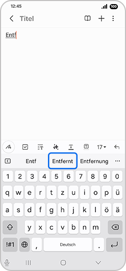 App „Notizen“ mit hervorgehobenem vorgeschlagenen Text.
