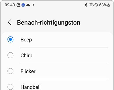 Liste der Benachrichtigungsklänge in der Galaxy Wearable-App
