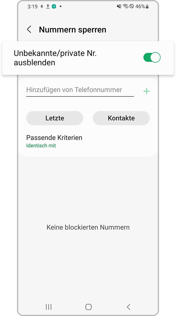 Prüfen, ob das Gerät unbekannte Nummern sperrt, Schritt 4