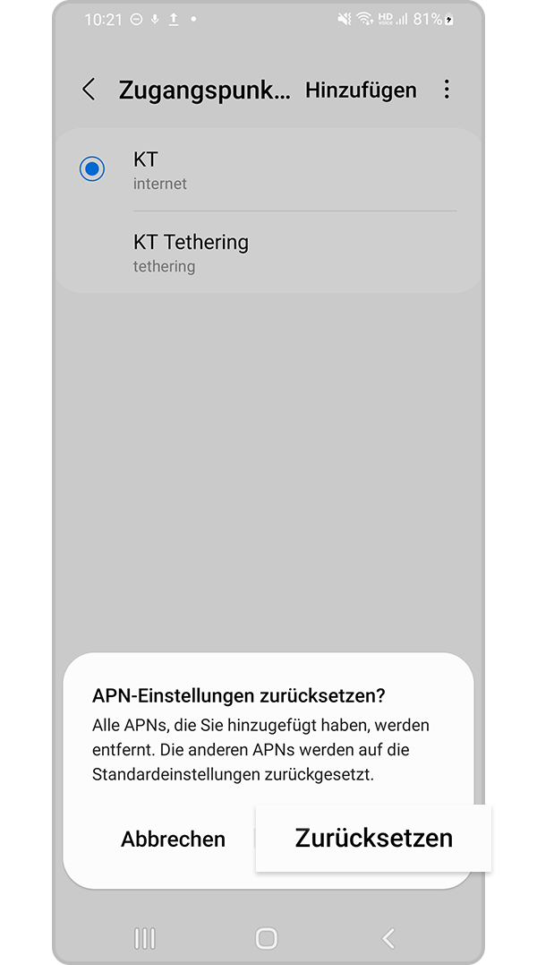 Zurücksetzen von Netzwerksteinstellungen, Schritt 5