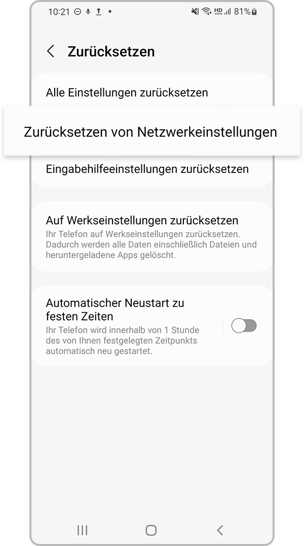 Zurücksetzen von Netzwerksteinstellungen, Schritt 3