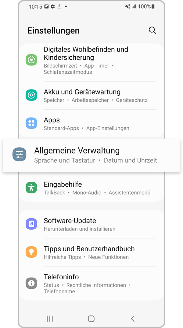 Allgemeine Verwaltung in den Einstellungen