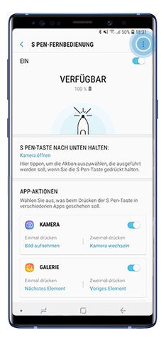 Galaxy Note9, S Pen verbinden, weitere Optionen