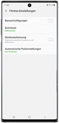 Die Fintesseinstellungen für die Galaxy Fit e werden in der Galaxy Wearable-App des Note10 angezeigt.