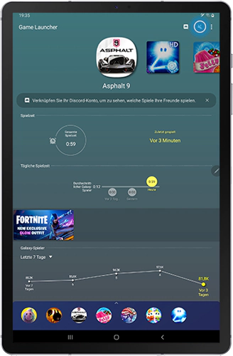 Das Lautsprecher-Symbol des Game Launchers im Galaxy Tab S6 befindet sich oben rechts.