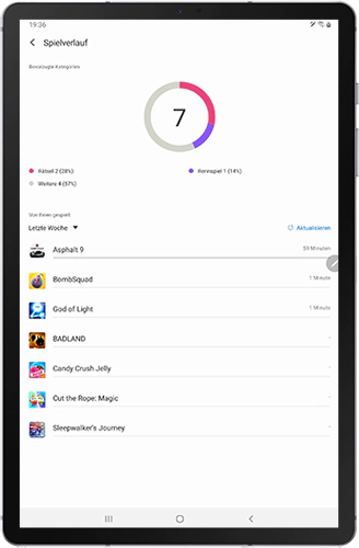Die Übersicht der Spiele im Game Launcher des Galaxy Tab S6 wird angezeigt.