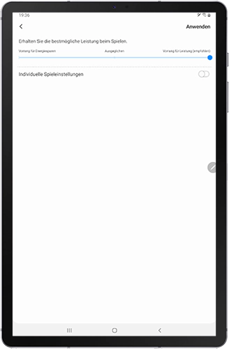 Die Leiste der Spieleleistung des Game Launchers des Galaxy Tab S6 wird angezeigt.