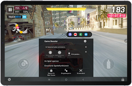 Das Game Booster-Panel wird im Galaxy Tab S6 angezeigt.