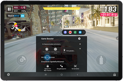 Im Spiel sperren ist im Game Booster-Panel des Galaxy Tab S6 markiert.