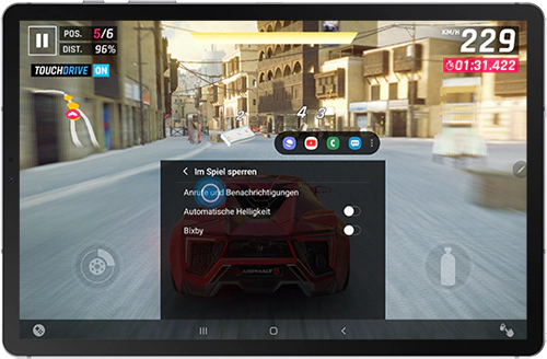 Anrufe und Benachrichtigungen ist im Game Booster-Panel des Galaxy Tab S6 markiert.