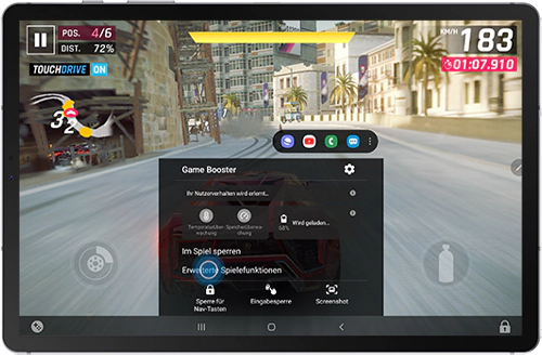 Erweiterte Spielefunktionen ist im Game Booster des Galaxy Tab S6 markiert.