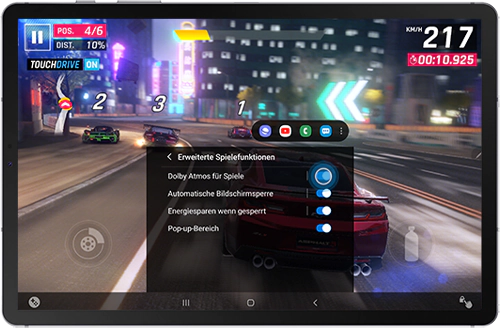 Dolby Atmos für Spiele ist in den Erweiterten Spielefunktionen des Game Boosters des Galaxy Tab S6 aktiviert.