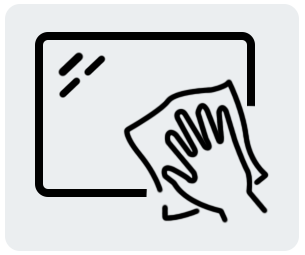 Zeichnung eines Bildschirms, der mit einem feuchten Tuch gereinigt wird