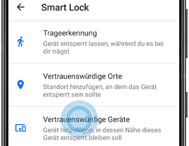 Vertrauenswürdige Geräte ist in den Smart Lock Optionen eines Galaxy Smartphones markiert.