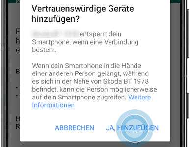 Popup zur Bestätigung des vertrauenswürdigen Geräts wird angezeigt.