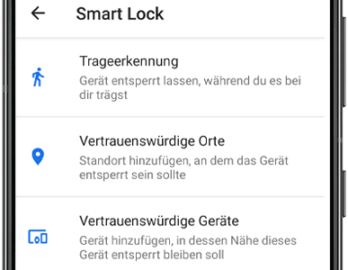 Smart Lock Optionen werden in einem Galaxy Smartphone angezeigt.