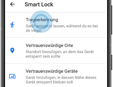 Trageerkennung ist in den Smart Lock Optionen eines Galaxy Smartphones markiert.