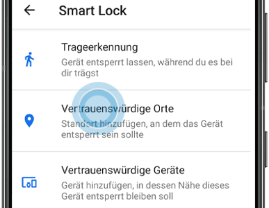 Vertrauenswürdige Orte ist in den Smart Lock Optionen eines Galaxy Smartphones markiert.