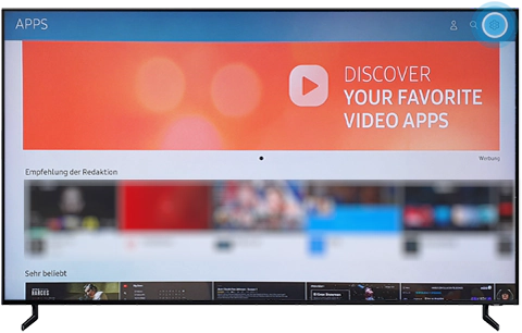 Einstellungen ist im Apps-Menü des QLED Q80R markiert.