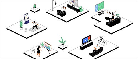 Infographie illustrant les avantages de la Samsung Smart TV, comme la facilité d’accès à toutes sortes d’applications et de contenus à l’écran, la facilité de connexion à divers appareils tels que PC portables et téléphones mobiles, et la facilité de contrôle des appareils avec la télécommande One Remote.