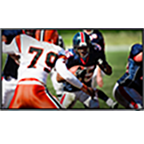 Ein schwarzer Fernseher, dass ein American Football auf dem Bilschrim abgebildet hat