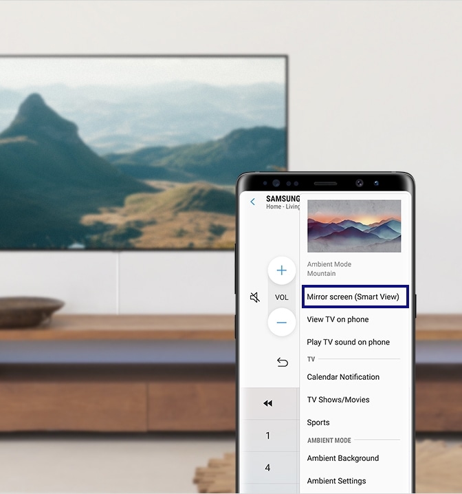 Le menu en haut à droite a été développé et affiche les listes. Le menu de l'écran dupliqué (Smart View) est en surbrillance.