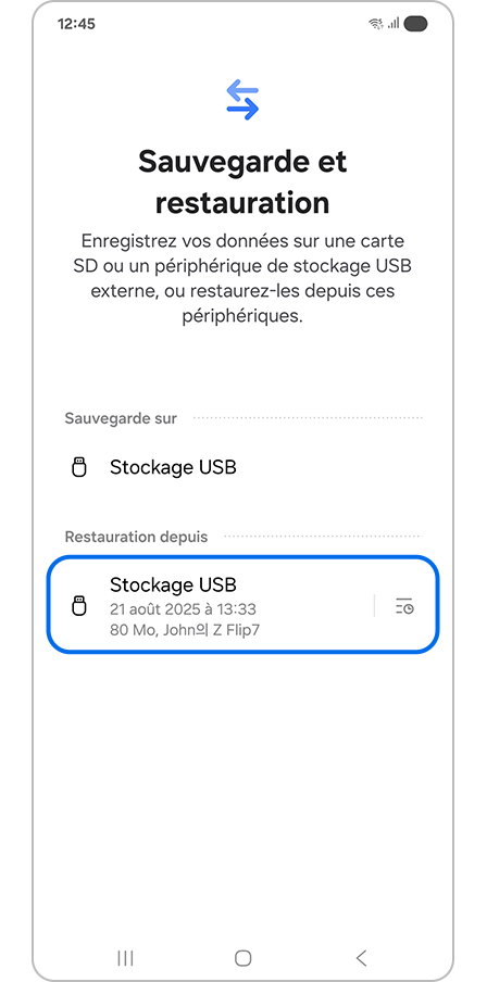 Sélectionner le stockage USB