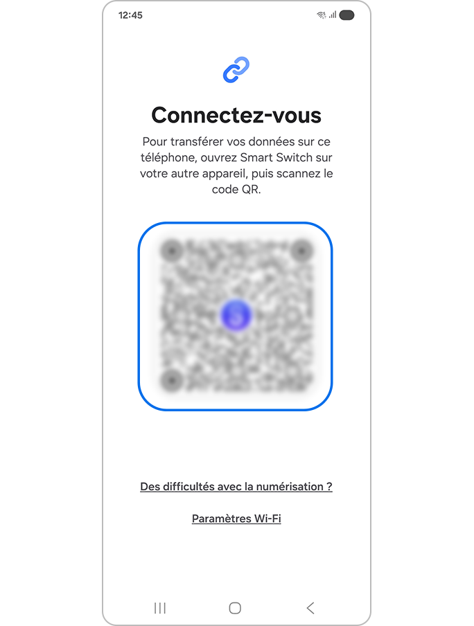 Écran invitant à scanner un code QR