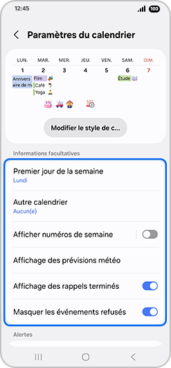 Affichage de toutes les informations facultatives