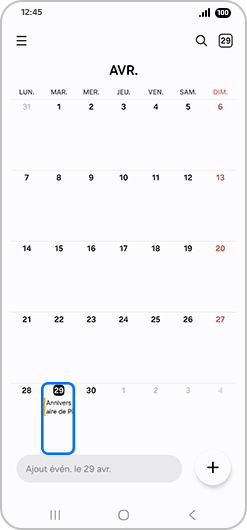 Confirmation de l’événement sur le calendrier