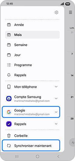 Choisir le compte et sélectionner Synchroniser maintenant