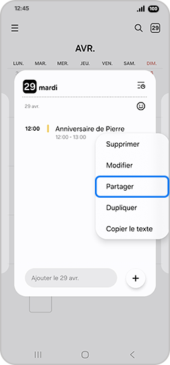 Sélectionner l’option Partager