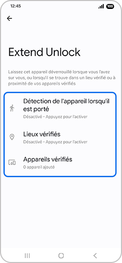 Les options de la fonction Prolongation de déverrouillage