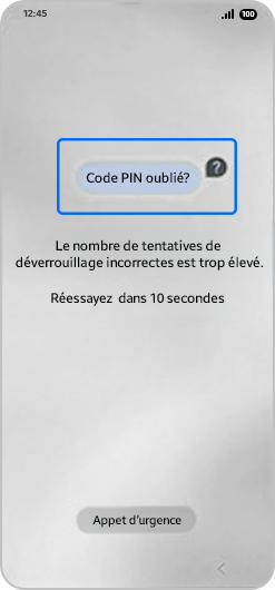Image avec la touche Code PIN oublié ? en surbrillance