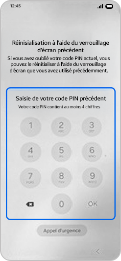Image avec la fonciton Réinitialisation à l’aide du verrouillage d’écran précédent en surbrillance