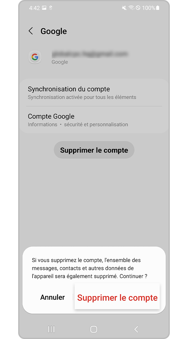 Confirmer et supprimer le compte