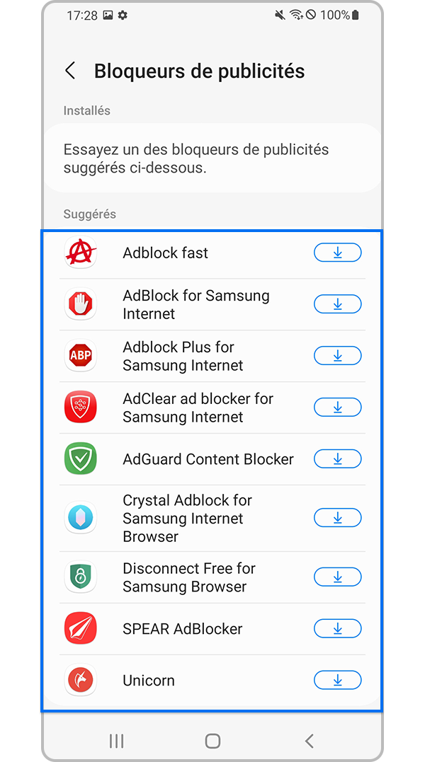 Sélectionner dans les applications suggérées