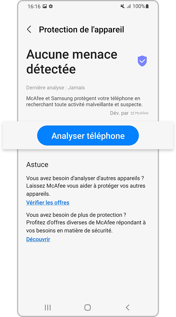 Appuyer sur Analyser téléphone