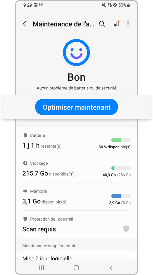 Appuyer sur Optimiser maintenant