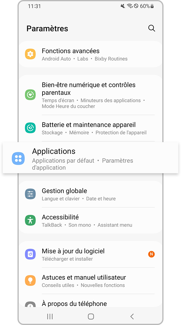 Sélectionner Applications