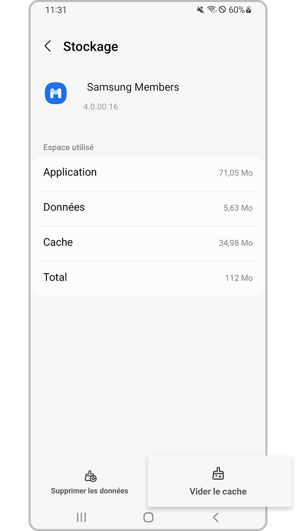 Appuyer sur Vider le cache.