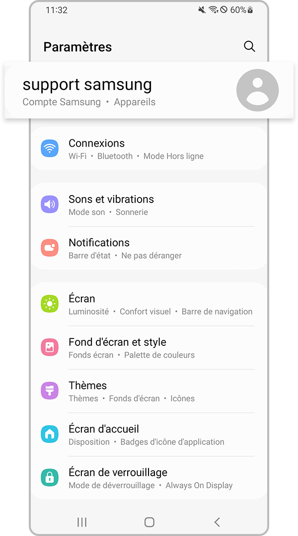 Sélectionner un compte Samsung