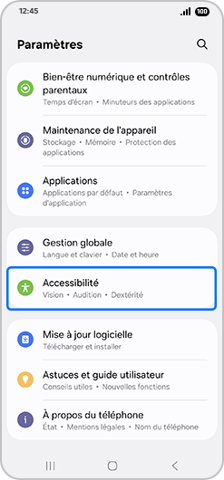 Aller dans Paramètres et sélectionner Accessibilité